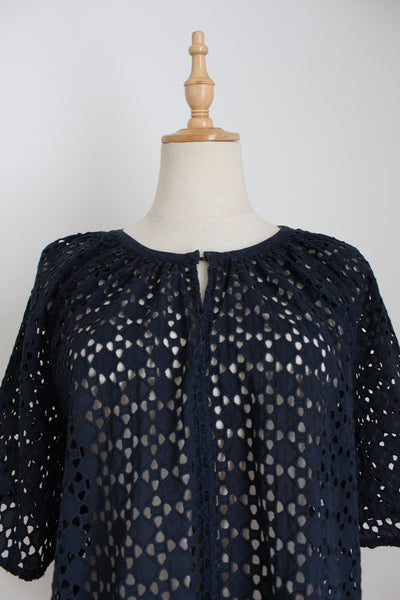 COUNTRY ROAD BRODERIE TOP NAVY - SIZE 16