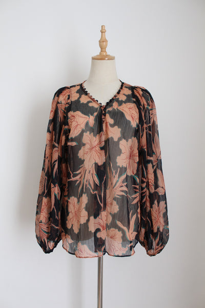 COUNTRY ROAD FLORAL BLOUSE PEACH - SIZE 14