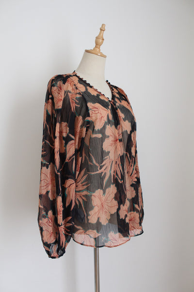 COUNTRY ROAD FLORAL BLOUSE PEACH - SIZE 14