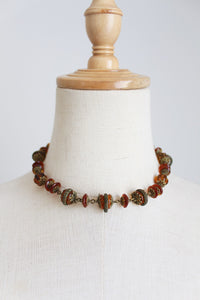 VINTAGE AMBER GLASS BEADED CHOKER NECKLACE