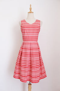 POETRY STRIPE A-LINE DRESS CORAL - SIZE 6