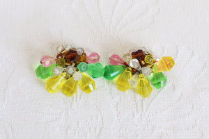 VINTAGE BEADED CLUSTER CLIP-ONS MULTICOLOUR