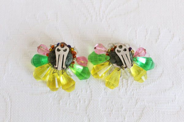 VINTAGE BEADED CLUSTER CLIP-ONS MULTICOLOUR