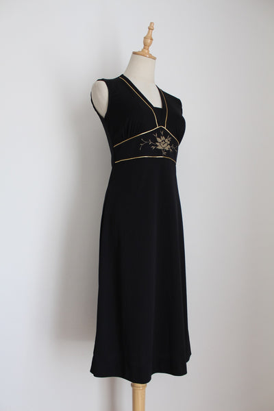 VINTAGE GOLD EMBROIDERY SLEEVELESS DRESS - SIZE 6
