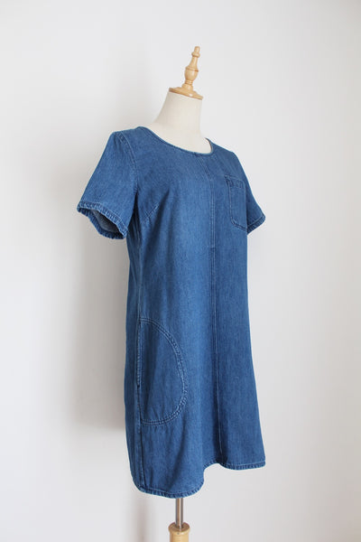 FATFACE DENIM SHIFT DRESS BLUE - SIZE 8