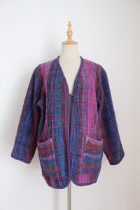 100% WOOL VINTAGE WOVEN JACKET PINK - SIZE 12
