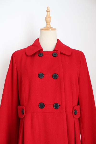 WOOL DOUBLE BREASTED COAT RED - SIZE 10