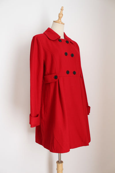 WOOL DOUBLE BREASTED COAT RED - SIZE 10