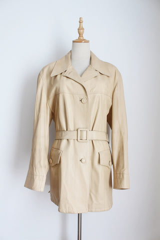 GENUINE LEATHER VINTAGE COAT CREAM - SIZE 16