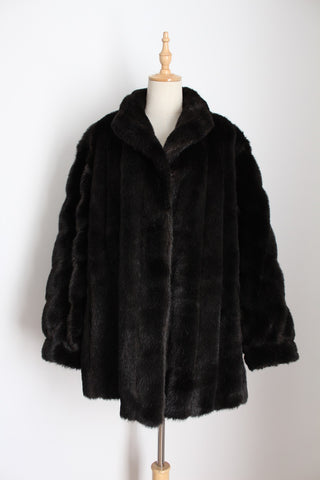 VINTAGE FAUX FUR COAT CHOCOLATE - SIZE XL