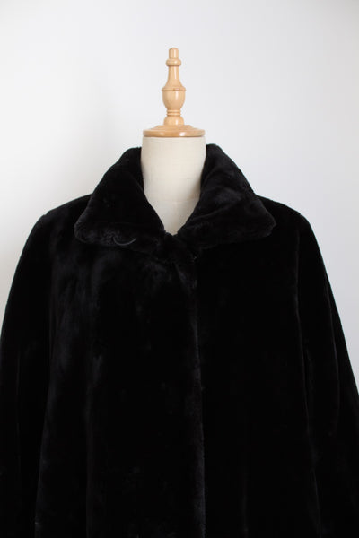 FUCHS SCHMITT PLUSH FAUX FUR COAT BLACK - SIZE 14