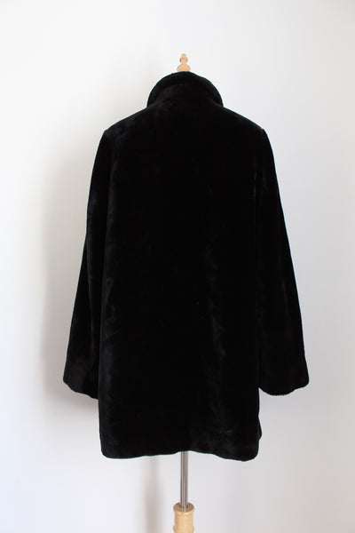 FUCHS SCHMITT PLUSH FAUX FUR COAT BLACK - SIZE 14