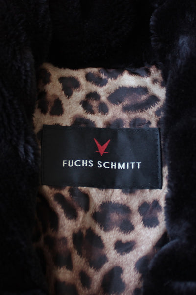 FUCHS SCHMITT PLUSH FAUX FUR COAT BLACK - SIZE 14