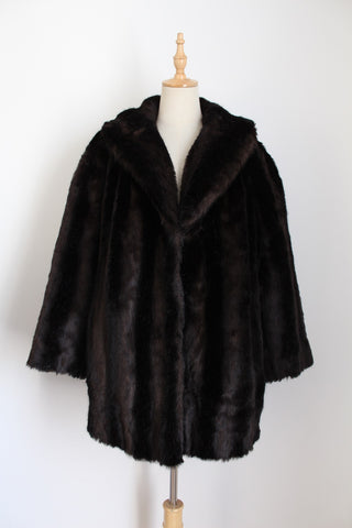 VINTAGE FAUX FUR COAT DARK BROWN - SIZE XL