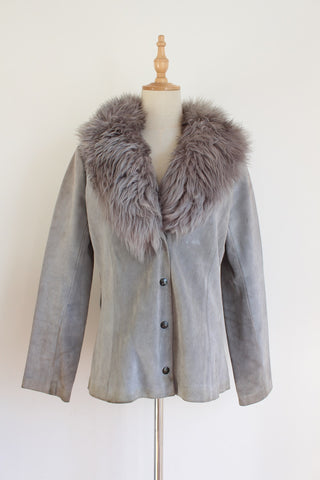 GENUINE SHEEPSKIN VINTAGE JACKET GREY - SIZE 8