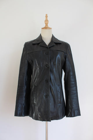 LAMBSKIN LEATHER VINTAGE JACKET BLACK - SIZE 6