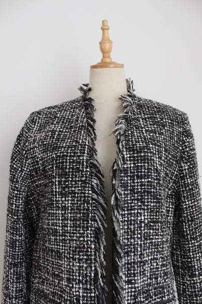 FRINGED KNIT JACKET GREY - SIZE 12