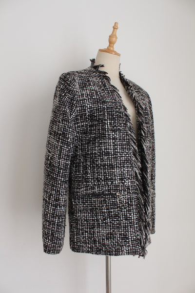 FRINGED KNIT JACKET GREY - SIZE 12