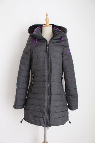 SUPERDRY PUFFER COAT GREY - SIZE 8/10