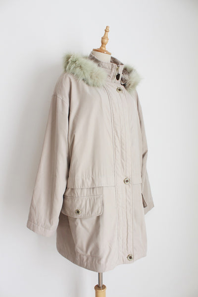 VINTAGE FUR COLLAR PARKA JACKET - SIZE 18