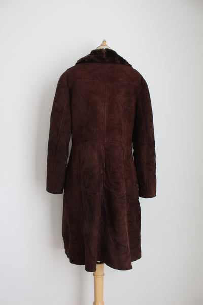 VINTAGE GENUINE SHEEPSKIN SUEDE COAT BROWN - SIZE 12