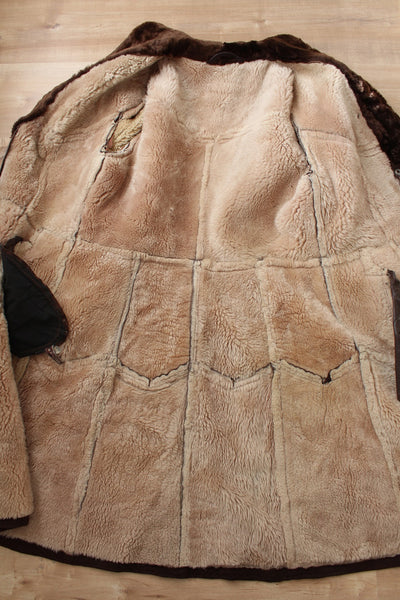 VINTAGE GENUINE SHEEPSKIN SUEDE COAT BROWN - SIZE 12