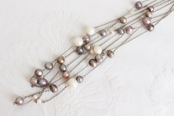 FRESHWATER PEARL CHAIN MULTI STRAND NECKLACE