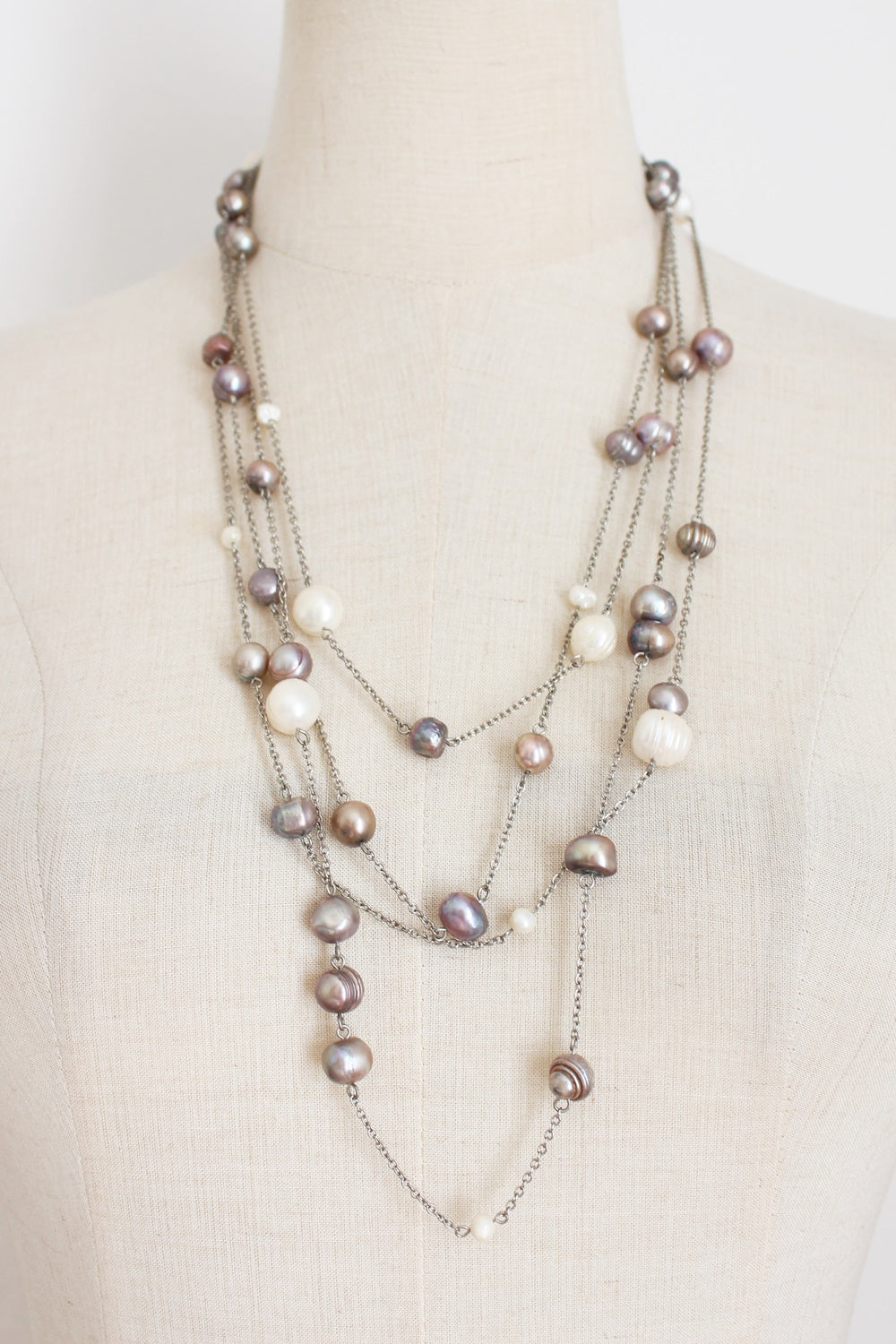 FRESHWATER PEARL CHAIN MULTI STRAND NECKLACE