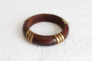 VINTAGE BRASS INLAY WOODEN BANGLE