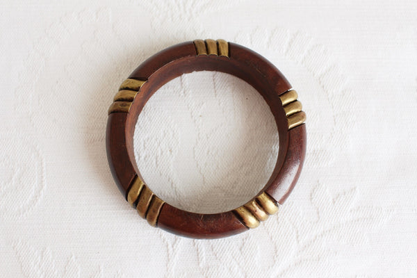 VINTAGE BRASS INLAY WOODEN BANGLE