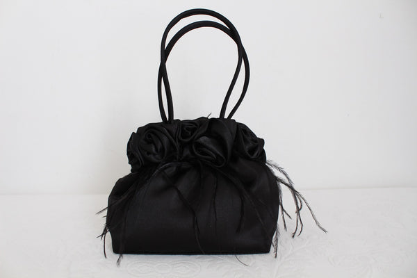 VINTAGE SATIN OSTRICH FEATHER EVENING BAG