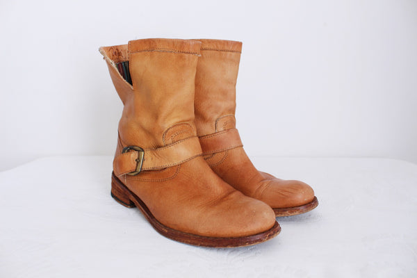 FELMINI GENUINE LEATHER ANKLE BOOTS TAN - SIZE 6