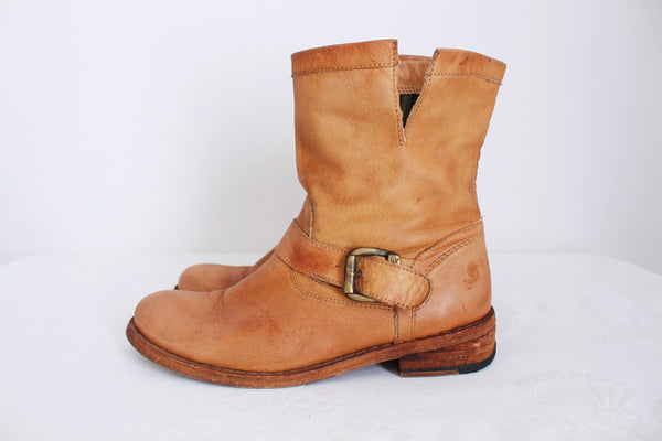 FELMINI GENUINE LEATHER ANKLE BOOTS TAN - SIZE 6