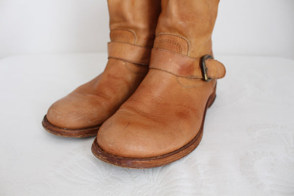 FELMINI GENUINE LEATHER ANKLE BOOTS TAN - SIZE 6