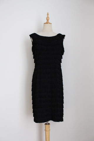 VINTAGE FRINGED COCKTAIL DRESS BLACK - SIZE 10