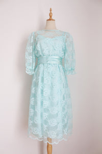 VINTAGE LACE OVERLAY DRESS SET BLUE - SIZE 10