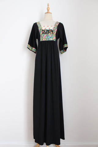 VINTAGE FLORAL KAFTAN DRESS BLACK - SIZE 10