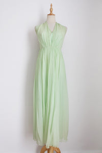 VINTAGE 100% SILK HALTER DRESS GREEN - SIZE 8