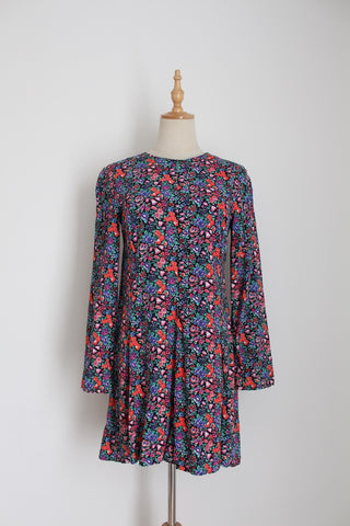 VINTAGE FLORAL LONG SLEEVE MINI DRESS - SIZE 8