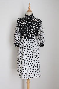 VINTAGE POLKA DOT TWO PIECE BLACK WHITE - SIZE 8