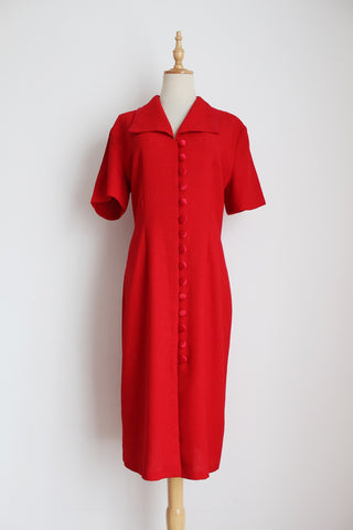 VINTAGE BUTTON DOWN SHIRT DRESS RED - SIZE 12