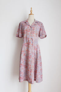 VINTAGE BUTTON DOWN FLORAL DRESS PINK - SIZE 14