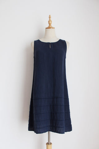 EARTH ADDICT 100% LINEN DRESS NAVY - SIZE 8