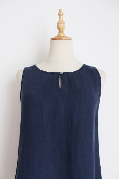 EARTH ADDICT 100% LINEN DRESS NAVY - SIZE 8