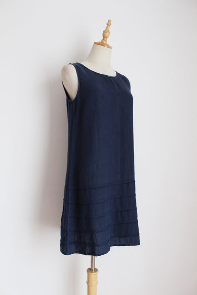 EARTH ADDICT 100% LINEN DRESS NAVY - SIZE 8