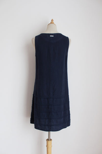 EARTH ADDICT 100% LINEN DRESS NAVY - SIZE 8