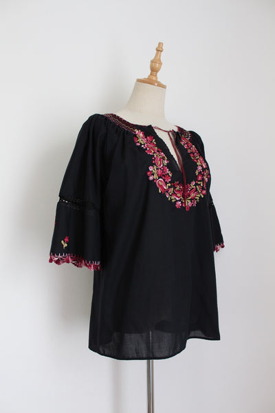 VINTAGE BOHO EMBROIDERY BLOUSE - SIZE 12