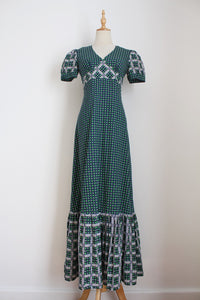 VINTAGE FLORAL MAXI DRESS GREEN - SIZE 6