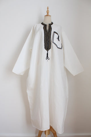 VINTAGE KAFTAN WHITE BLACK - SIZE XL