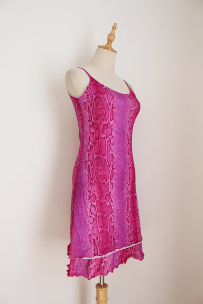 VINTAGE SNAKE SKIN PRINT DRESS PINK - SIZE 8